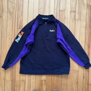 FedEx Stan Herman Quarter Zip Pullover Sweatshirt Navy Purple Large FD5855